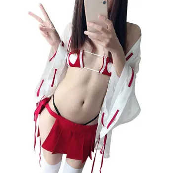 

Womens Anime Psychic Cosplay Costumes Japanese Kimono Witch Uniform Sexy Bikini Lingerie Set Halloween costumes