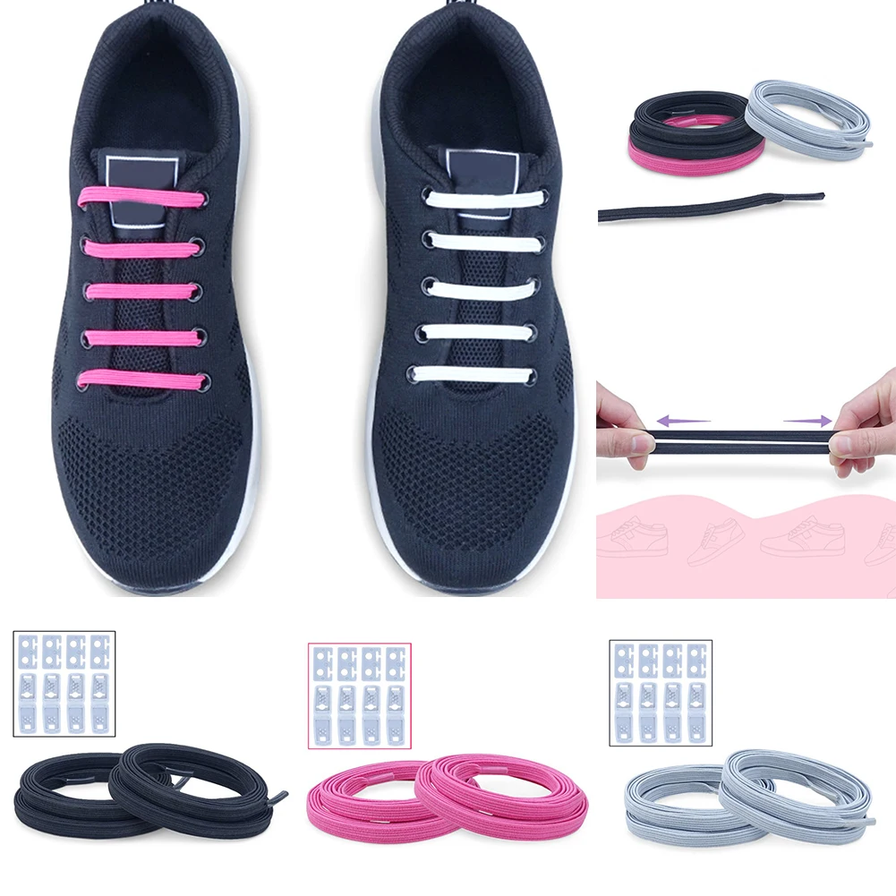 Fast Lazy Shoelace With Lock Fashion Elastic Band Lock Buckle New Lazy Shoelace Tie-free Casual 88CM Black Flat Sport Shoelace