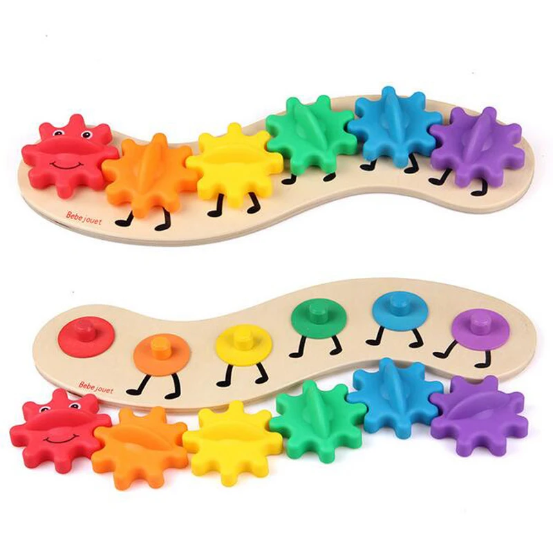 

35CM Kids Colorful Gear Caterpillar Toys Wooden toy Educational Toys Wood Intelligence Baby DIY Toy