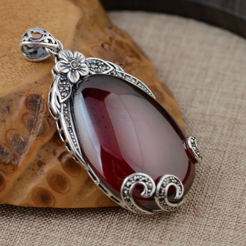 

S925 wholesale sterling silver pendant drop antique style female red zircon