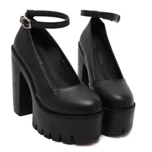 Free Shipping 2016 New Spring Autumn Ladies Footwear Casual Thick Heels Pumps Women Platform Shoes Black and White Size 35-39