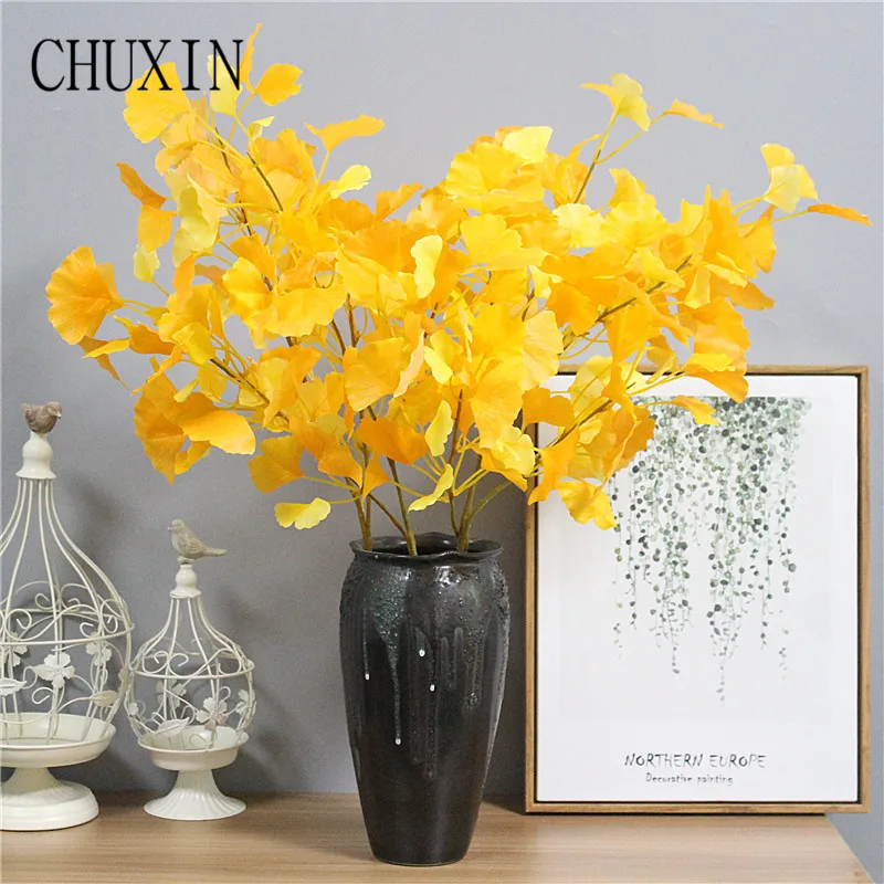 

95cm yellow Simulation Maple Ginkgo Leaf Home Living Room Decoration Artificial Leaf Wedding Road guide Christmas decoration