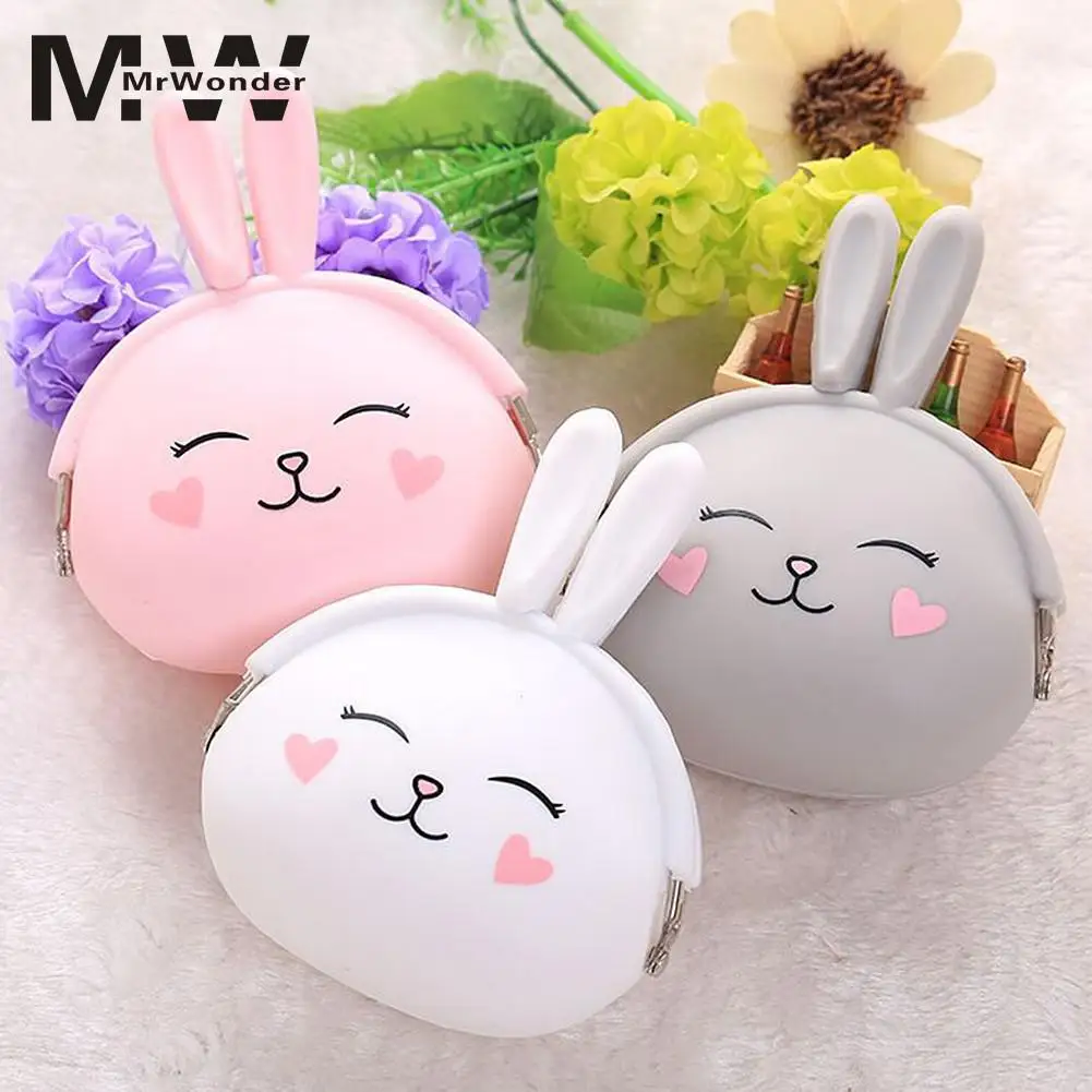 

MISSKY Cartoon Rabbit Coin Purses Fashion Cute Cartoon Rabbit Design Key Wallet Zipper Silicone Wallet Small Card Holder SAN0