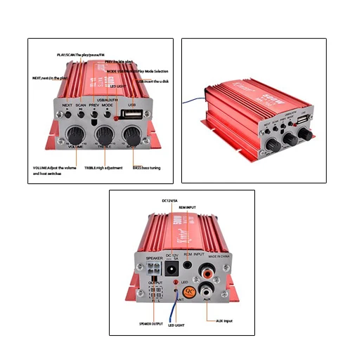 Лидер продаж года Усилители домашние amp+ пульт Динамик для 2-channel 500 Вт Авто Мото лодка usb MP3 FM Красный