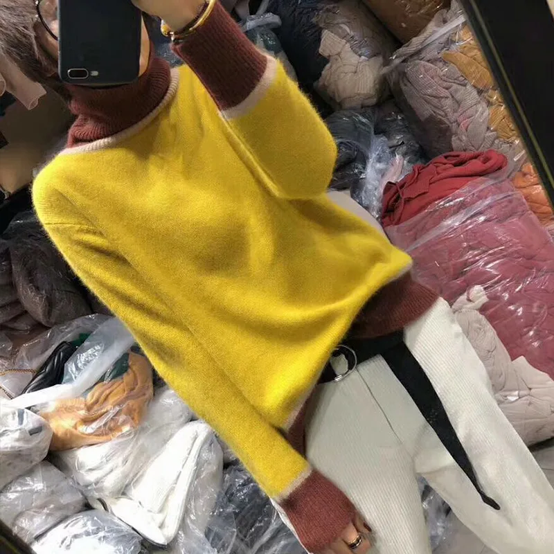 LHZSYY Autumn New Women's Cashmere Sweater Fashion High Collar Color matching Quality Pullover Winter Knit Short Female Sweater LHZSYY Autumn New Women's Cashmere Sweater Fashion High Collar Color matching Quality Pullover Winter Knit Short Female Sweater