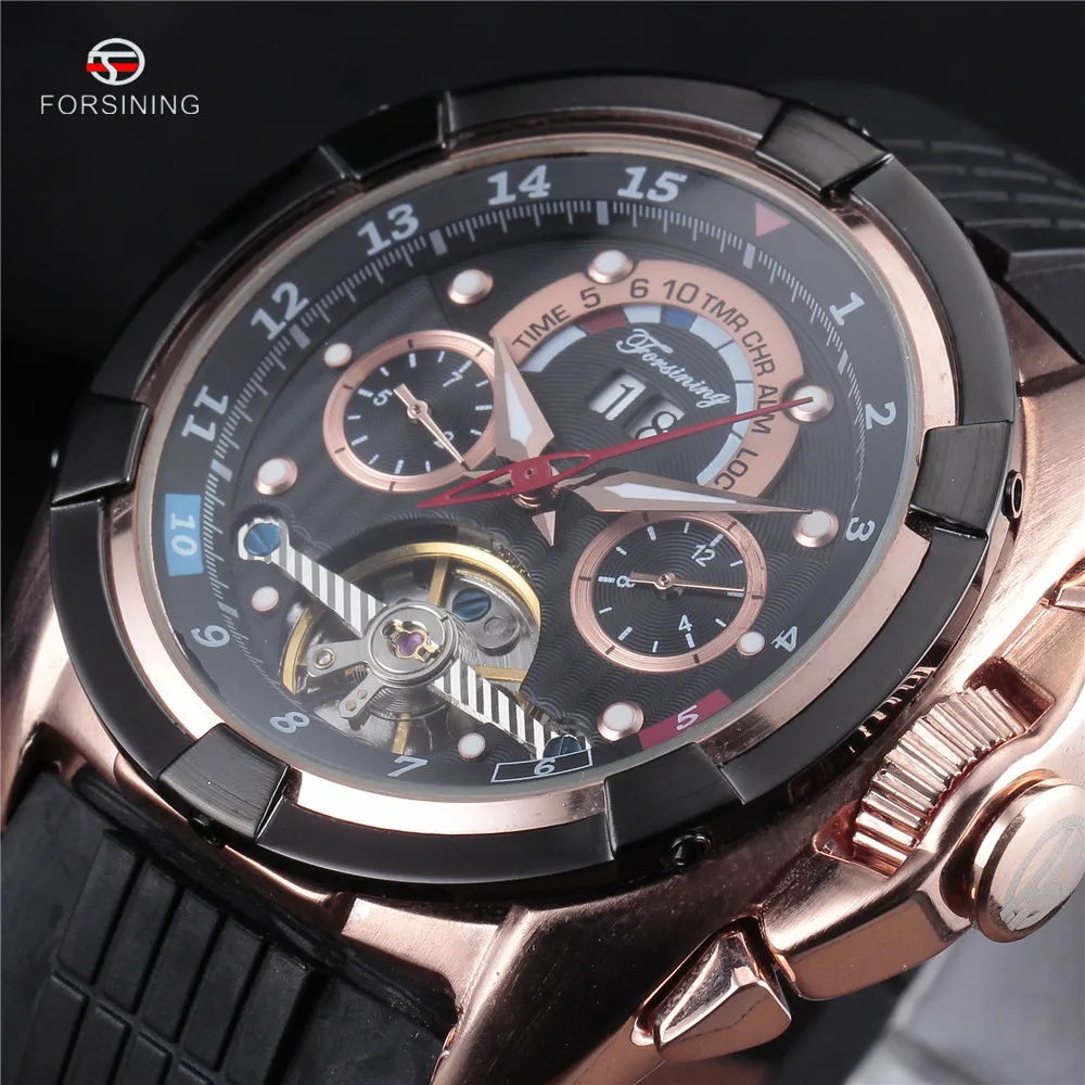 

4 Colors FORSINING Top Luxury Mens Sport Watches Rubber Tourbillon Mechanical Automatic Watch Men relogio masculino esportivo