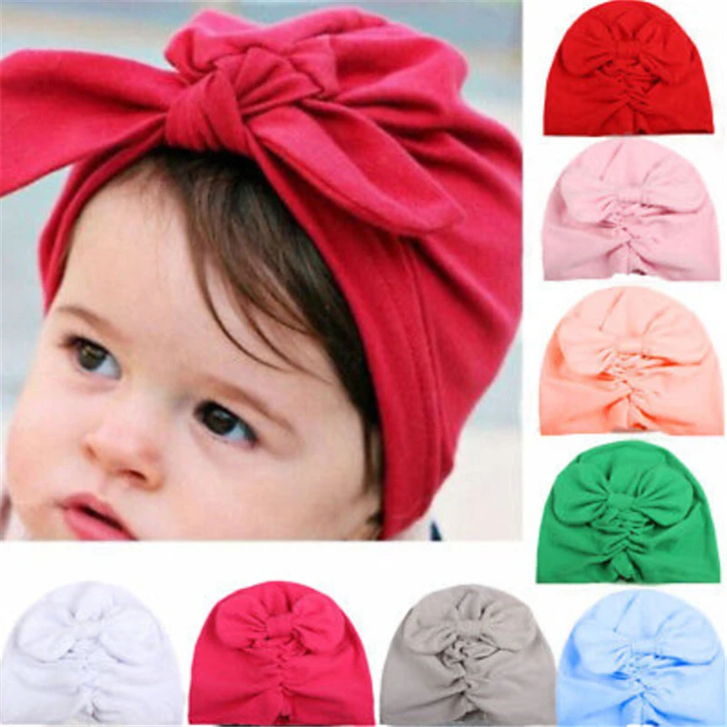 

Baby Hat Toddler Kids Winter Warm Cotton Soft Turban Knot Hat Rabbit Ears Stretchable Cap Bohemian Beanie