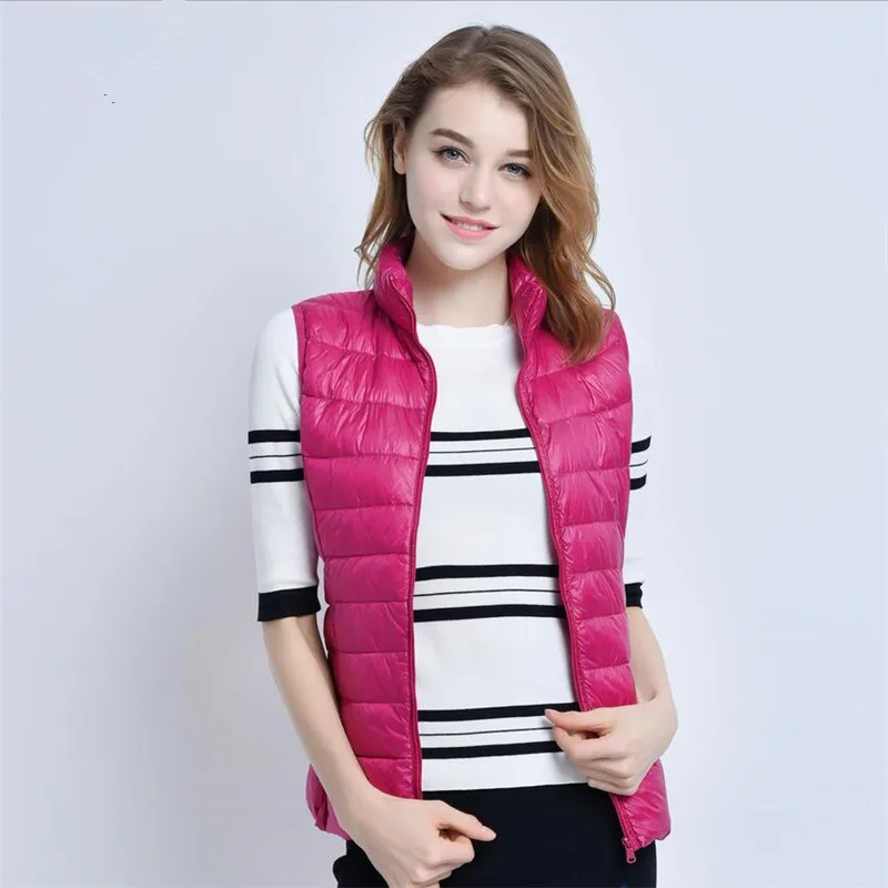 Autumn Winter Lightweight White Duck Down Vest Women O-Neck Ultra Light Warm Waistcoat Female Sleeveless Coat Puffer Jacket