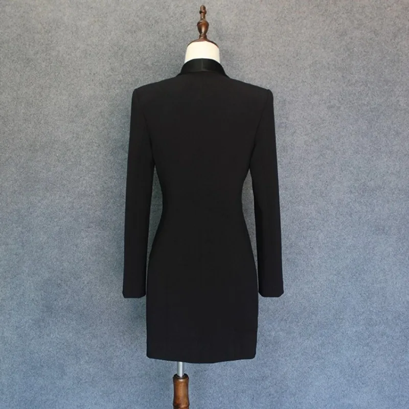 Весенне-осенний женский белый формальный Блейзер длинная куртка атласный воротник-шаль двубортный офисный женский рабочий Блейзер приталенное пальто