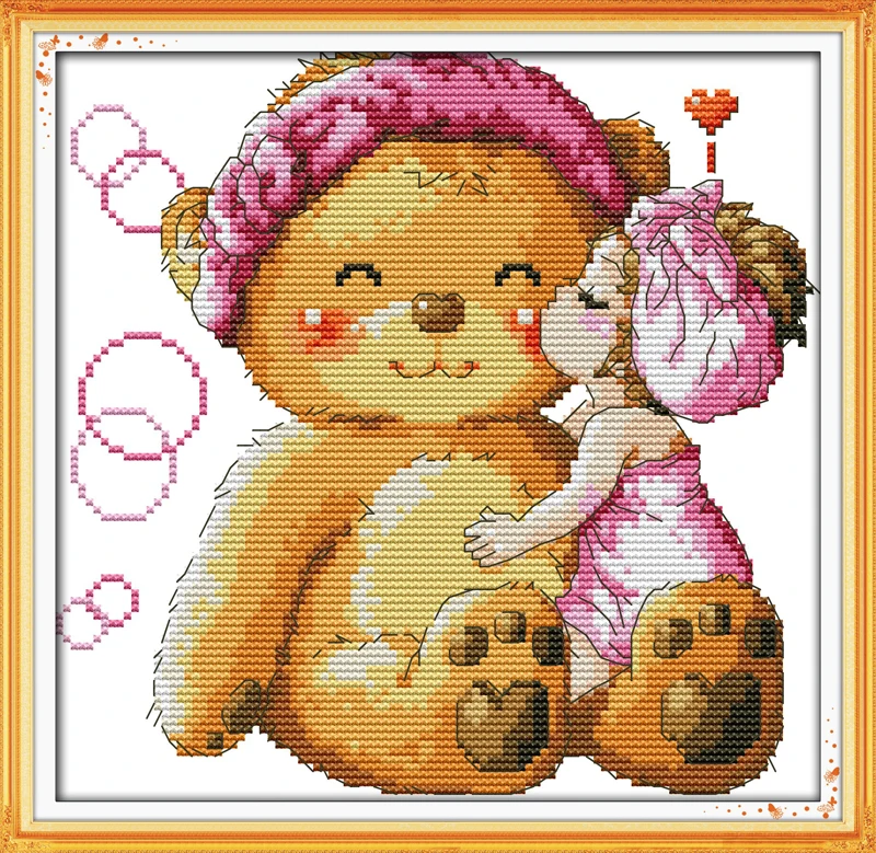 Kiss bear cross stitch kit cartoon 11ct count print canvas stitches Stitch cross bear teddy sweet patterns baby bears collect later