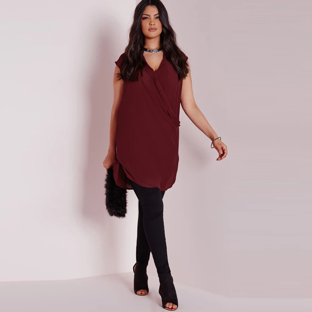 

Kissmilk Plus Size Fashion Women Clothing Basic Front Cross Loose Tops Sleeveless V-Neck Solid Big Size Blouse 3XL 4XL 5XL 6XL