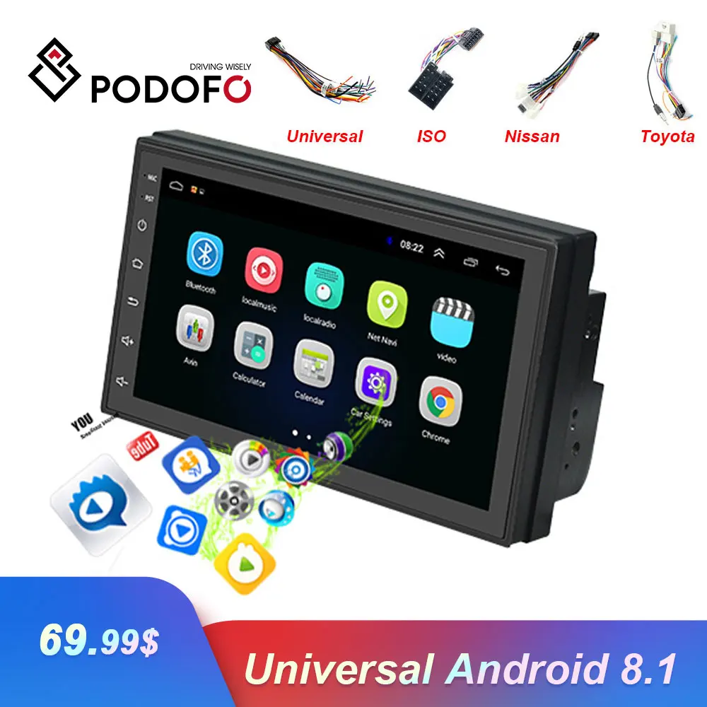 Meilleur Podofo 2DIN android Autoradio GPS Navigation voiture lecteur multimédia WiFi USB FM 2 Din 7 \