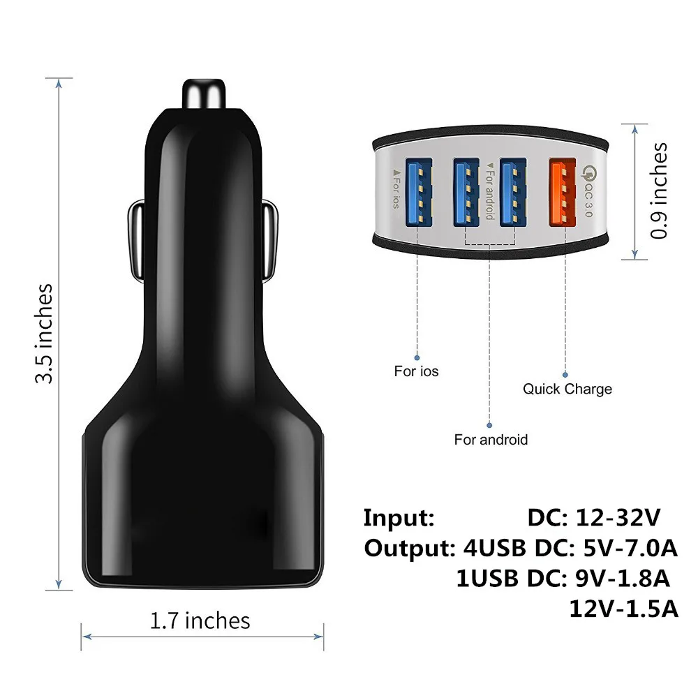 جيدة سريعة تهمة 3.0 سيارة مهايئ شاحن 7A QC3.0 توربو شاحن سيارة-شاحن سريع 4 ميناء USB سيارة الهاتف المحمول شاحن المسجل
