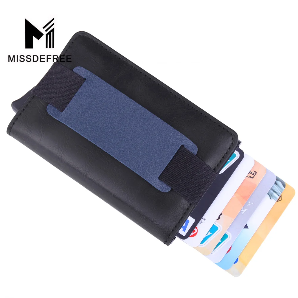 الأعمال ضئيلة محفظة مع مرونة الجيب الخلفي بو الجلود حامل بطاقات ألومنيوم RFID التلقائي المنبثقة ID بطاقة الائتمان محفظة نسائية للعملات المعدني...