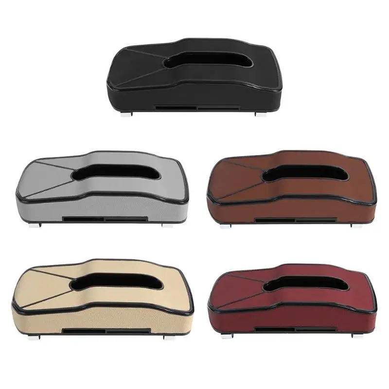 

PU Leather Car Tissue Box Sun Visor Hanging Tissue Boxes Car Seat Back Napkin Holder with Card Slots Auto Interior Accessories