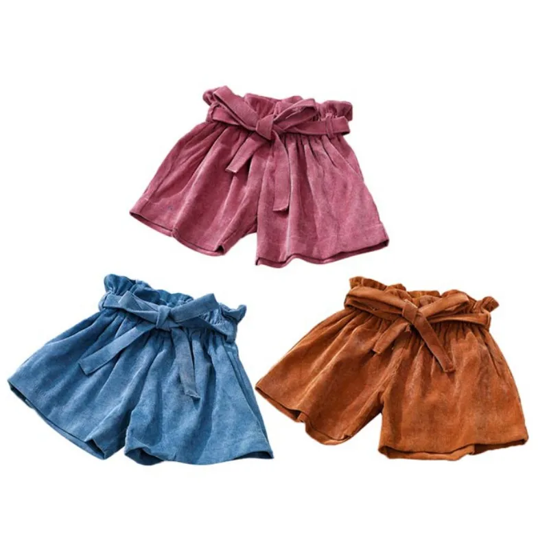Летние повседневные шорты с бантом для маленьких девочек, детские эластичные однотонные штаны с высокой талией, комплект одежды, От 1 до 5