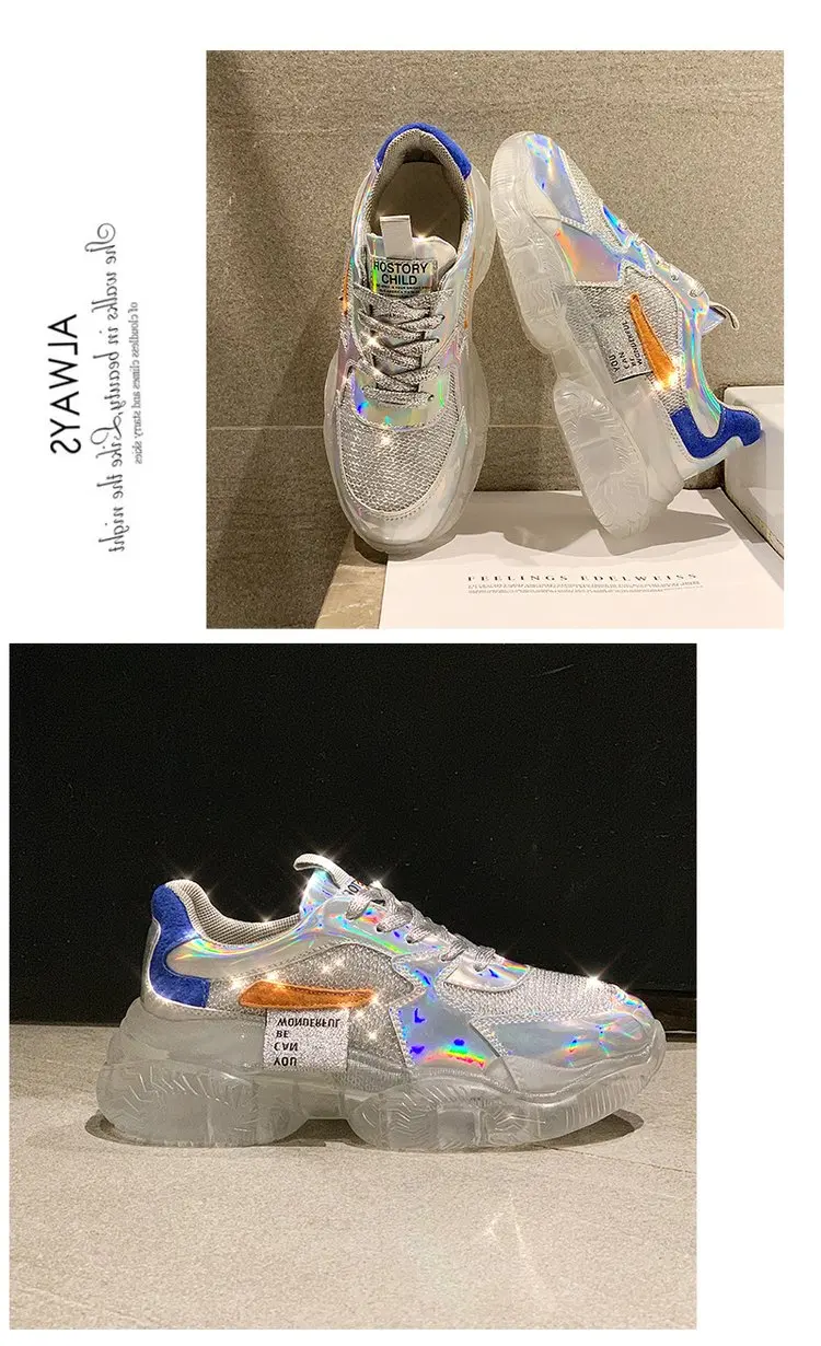 XDA Лидер продаж лазерный Dazzle Цвета Для женщин женские шнурки со шнуровкой на толстой подошве; прогулочная обувь, визуально увеличивающая рост; студентов Повседневное теннисная обувь