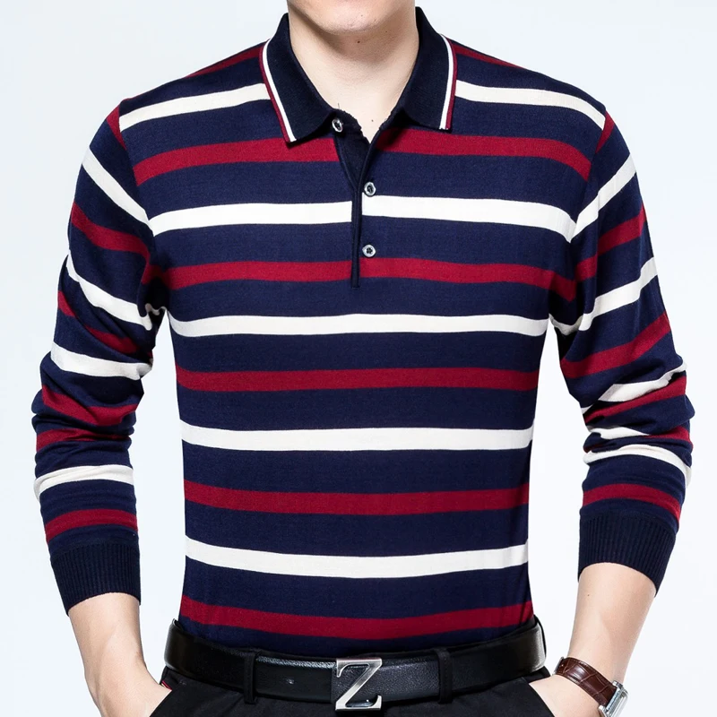 Мужская хлопковая рубашка поло в полоску с длинным рукавом|striped polo shirt men|striped shirtpolo