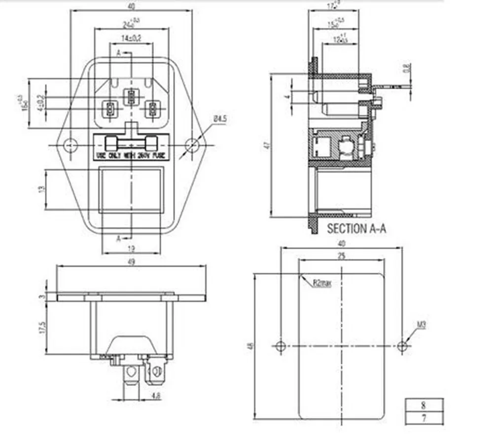 Новый 10A 250V Входной модульный Штепсель предохранитель переключатель Мужской