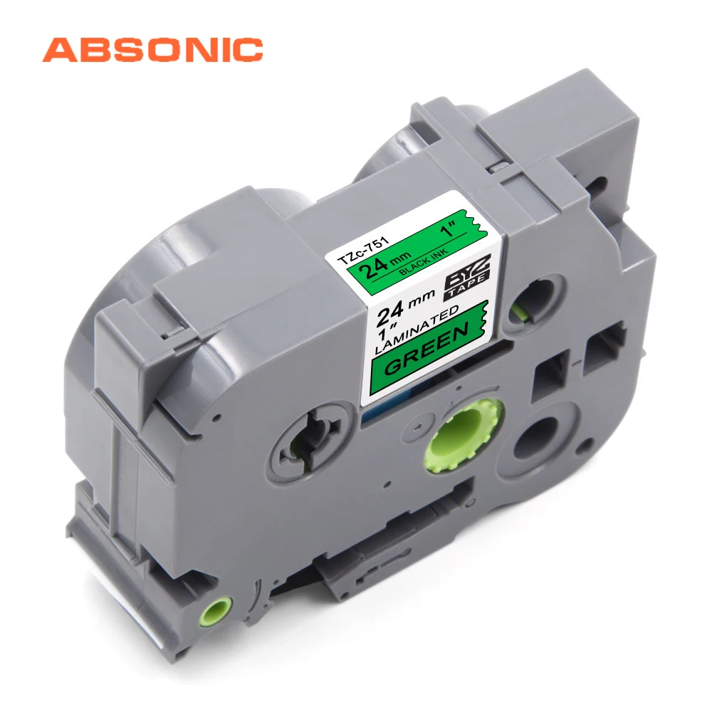 Absonic 24 мм черный на зеленом TZe 751 TZe751 TZ TZ751 ленты для Brother P Touch Labelmaker PT D600 P700