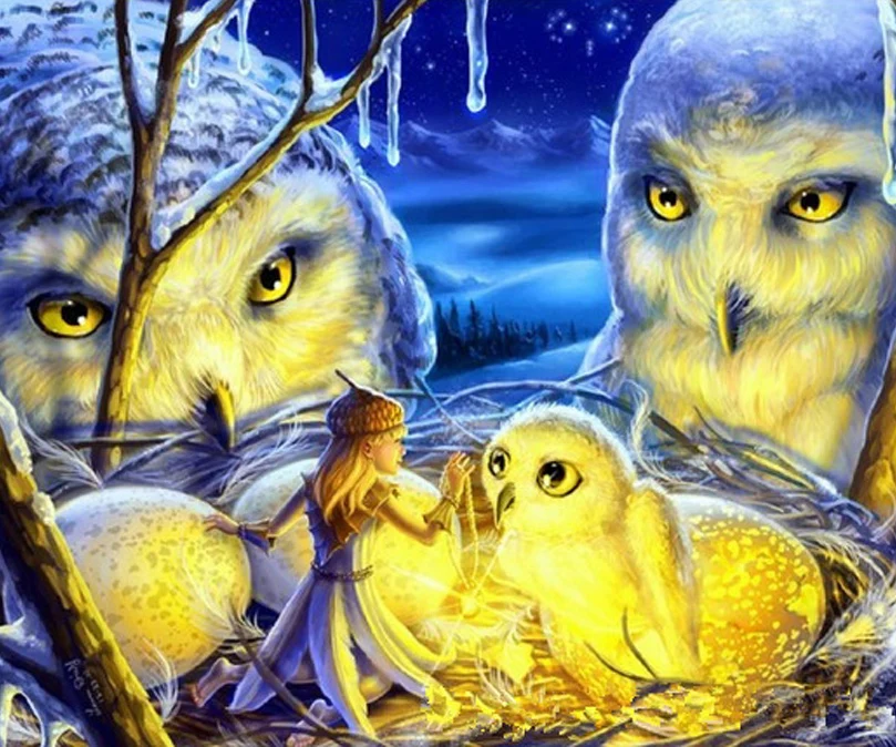 

5D DIY Diamond Painting Owl Family Crystal Diamond Painting Angel Cross Stitch Beautiful Owl Animal Needlework Home Decorative