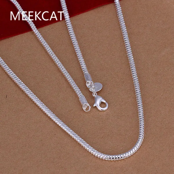 

New Men jewelry 925 solid silver plated necklace 3mm thick chain snake necklace Wholesale male jewelry Free Shipping LNN192