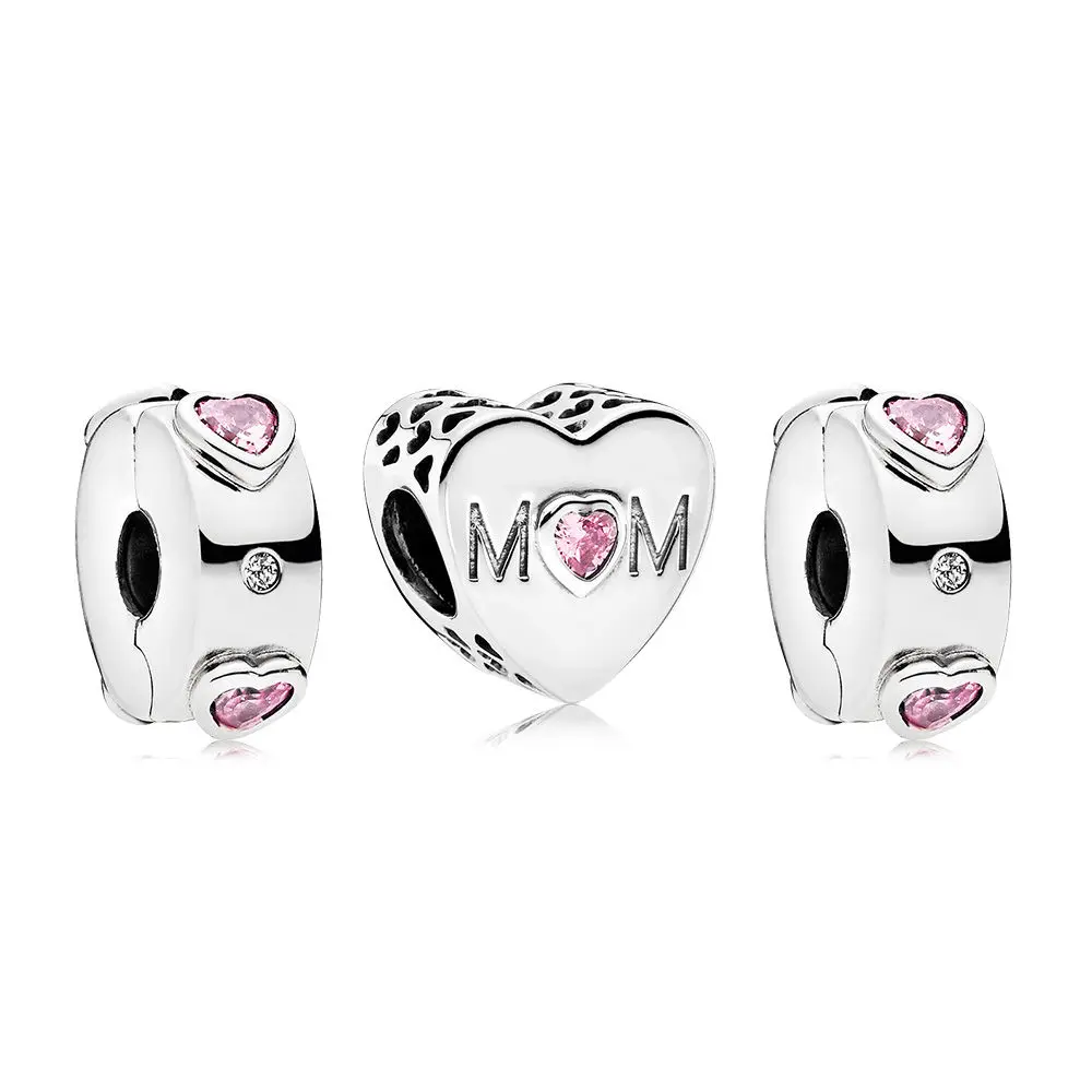 

New Authentic 925 Sterling Silver Mother Heart Charm Pack Set Charm Bracelet Fit Pandora Bracelet DIY Jewelry Bangle for women