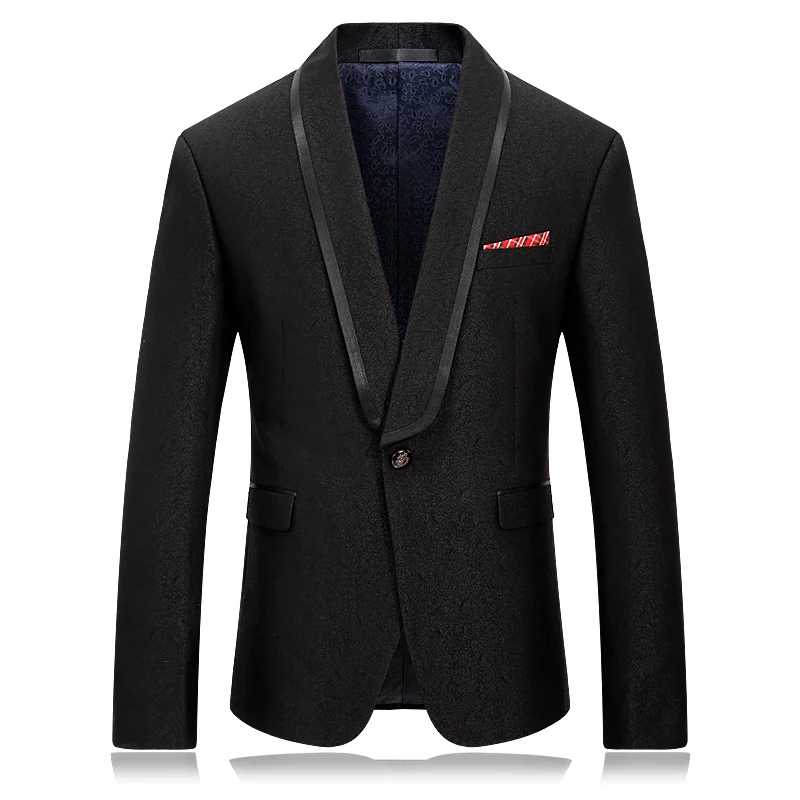 Buy solid black blazer men jacquard slim fit blazer