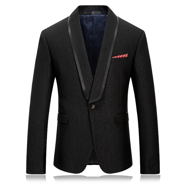 solid black blazer men jacquard slim fit blazer with satin piping
