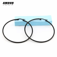 AMOURJOUX большой черный Цвет 316L Нержавеющая сталь 4/5/6/7 см круглые серьги-кольца для Для женщин большой серьга в виде кольца