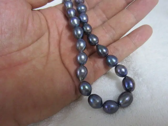 18" AAA 10-12MM SOUTH SEA NATURAL BLACK PEARL NECKLACE 925silver GOLD CLASP
