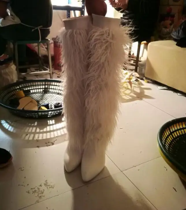 New-Designer-White-Feather-Fringe-Ladies-Boots-Sexy-Pointed-Toe-Cone-Heels-Over-The-Knee-Womens (3)