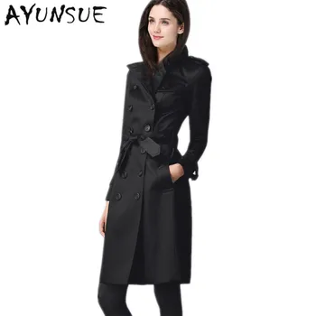 

Slim Windbreaker Women Long Coat Female Spring Autumn Black Double Breasted Trench Coat Para As Mulheres Women's Coats FYY262