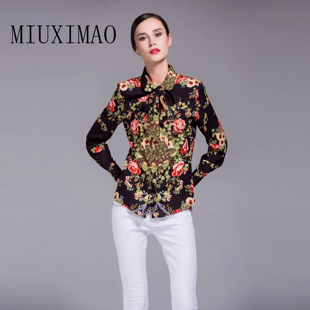 

2018 Spring Fashion New Arrival Casual Style Long Sleeve Turn-down Collar Shirt Printed Floral Elegant Europe Fashion Tops Women