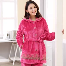 Халат+ брюки 2 шт. зима осень женский Пижамный костюм хлопок фланель набор женских халатов полный рукав пижамы женские пижамы Домашняя одежда