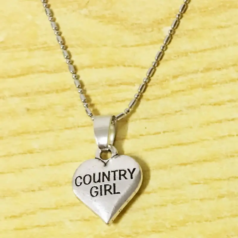 

Heart Shaped Hand Stamped Country Girl Necklace Western Cowgirl Jewelry Gift