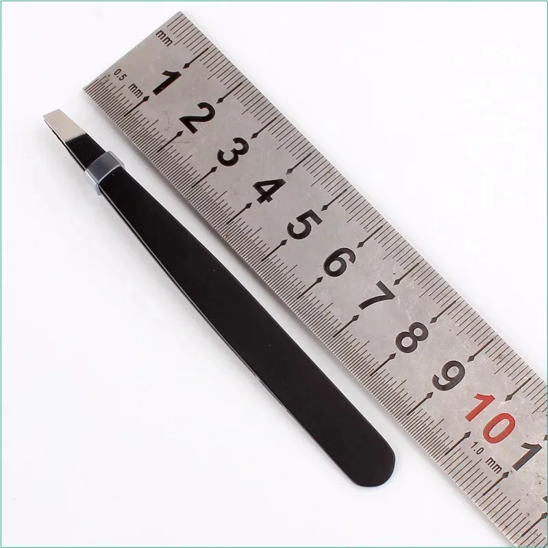 Black Eyebrow Tweezers Stainless Steel Slant Tip Hair Removal Makeup Tool Kit Eyelashes Extension  Double Eyelid  Application 2