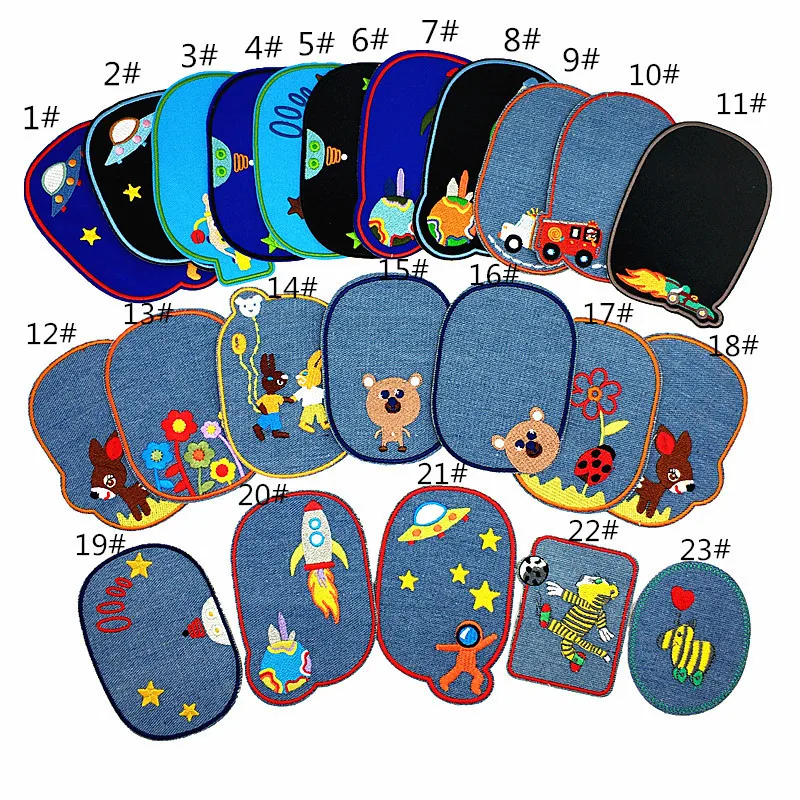 

1PCS DIY Jeans Patch Iron On Denim Cartoon Patch Embroidered Repair Elbow Knee Patches For Children Clothes Sewing Craft Gifts