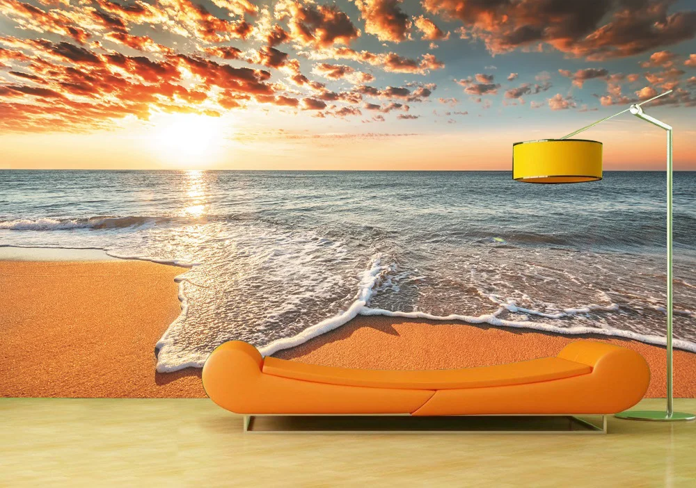 Custom Wallpaper Murals Wall Modern Sunset Seaside Beach Self Adhesive