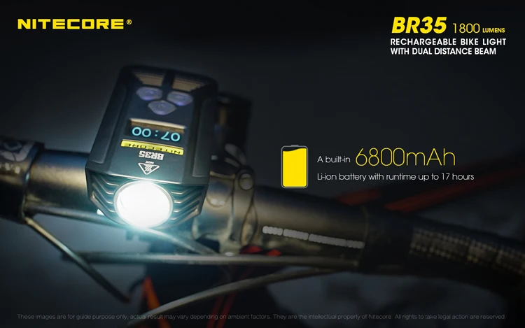 NITECORE BR35 велосипед светильник двойной дальностью луча Перезаряжаемые велосипедный светильник 2xcree XM-L2 U2 1800lm+ Встроенный 6800 мА/ч, Батарея пакет