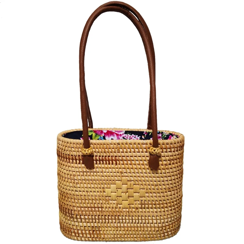 

FGGS-New Vietnamese Hand-Woven Rattan Bag Crossbody Beach Straw Braided Bag Fashionable All-Matched Bags For Women