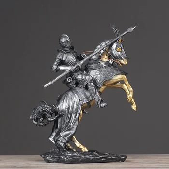 

Resin Nordic Equestrian Warrior Model Living Room Decoration Retro Knight Home Office Bar Desktop Decoration Gift Toy