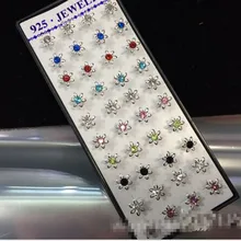 Новые модные аксессуары 925 стерлингового серебра циркон Цвет Кристалл серьги гвоздики для женщин вечерние ювелирные изделия Ed067