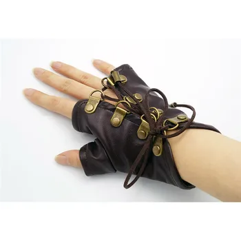 

1Pair Vintage Steampunk Bandage Half Finger Gloves Punk Lolita Cosplay PU Leather Gloves Gothic Unisex Cosplay Gloves Adjustable