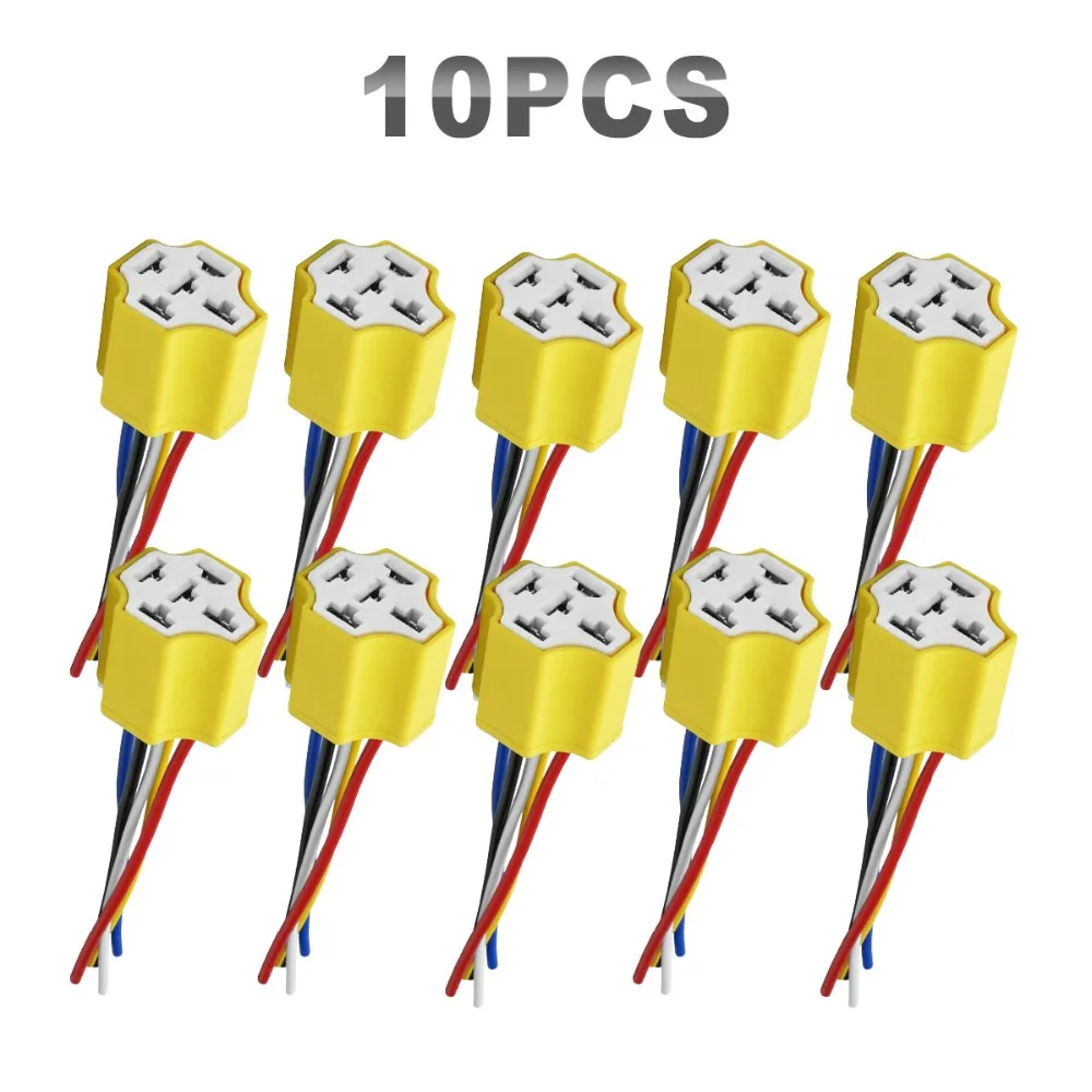 JGAUT 12V 24V 10 Pieces Ceramic Relay 4-PIN 5-PIN Relay With Wiring For Auto Car Wire Wiring kit Controller 12V 24V