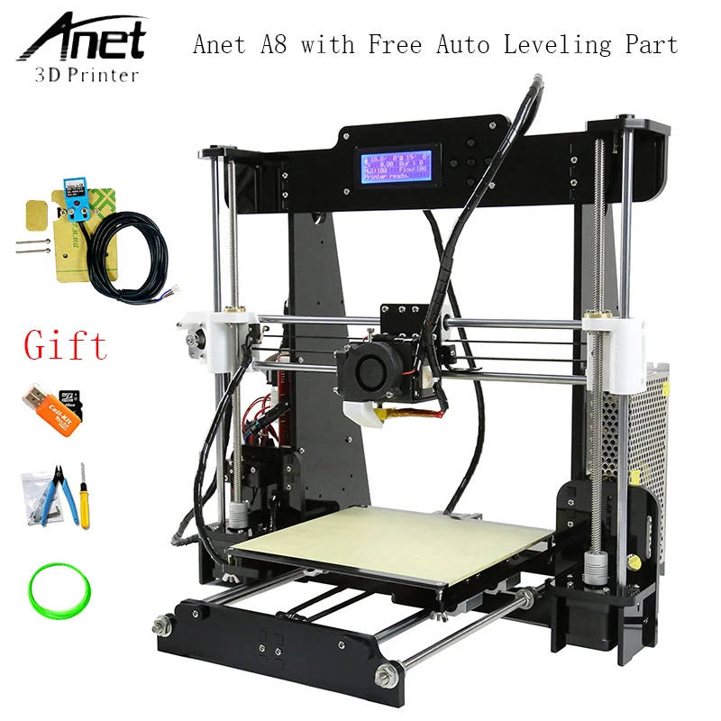 

Anet A8 Auto Leveling 3d Printer Upgraded Reprap i3 DIY 3D Printer Kit with Aluminum Heating Plate and Free SD Card Filament