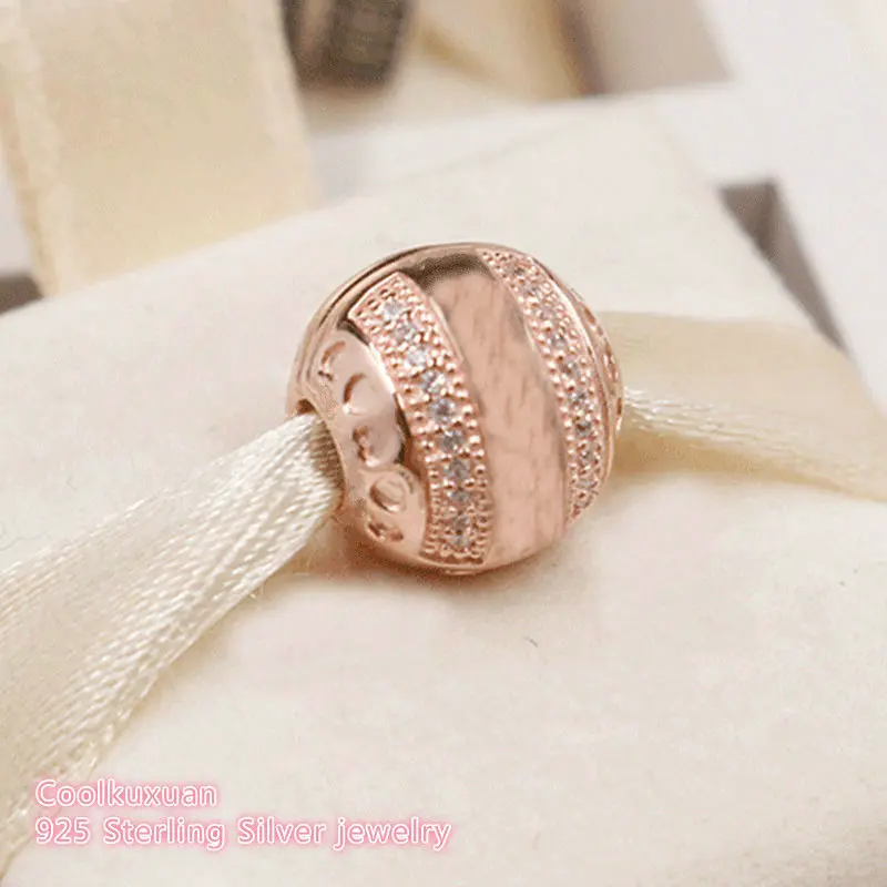 

2018 Autumn Original 925 Sterling Silver Brand Logo Hearts Clip, Rose gold & Clear CZ Beads Fit Pandora Charms Bracelet Jewelry