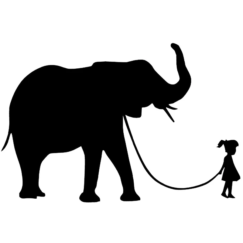 16cm x 11cm Girl Walking A Elephant Sticker Car Window Wall Bumper Pet