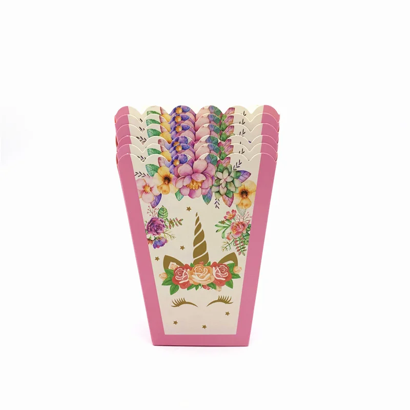 

6Pcs/Lot New Unicorn Theme Girls Kids Birthday Party Popcorn Box Wedding Tableware Baby Shower Popcorn Box Decoration Supply