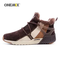 Onemix зима Для мужчин сапоги теплая шерсть кроссовки на открытом воздухе унисекс кроссовки удобные спортивные спортивная обувь продаж